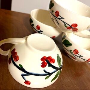 4 Vintage Hand Painted Blue Ridge Cups Bittersweet Pattern